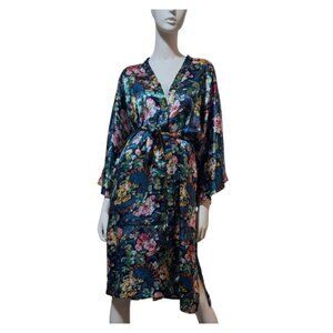 VTG Victorias Secret Gold Label Robe OS Belt Floral Satin Romantic Dark Fairy